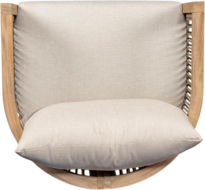 Christopher Knight Home 4-Piece Acacia Wood Patio Furniture Set, Mid-Century Modern Outdoor Conversation Set with Loveseat, Curved Club Chairs, Cushions & MgO Fire Pit for Backyard, Light Teak+White