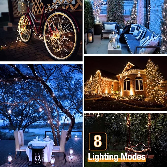 btfarm 4 Pack Solar String Lights Outdoor - 320LED 132FT Solar Fairy Lights Outside Waterproof 8 Modes, Copper Wire Solar Powered Twinkling Lights for Tree Garden Christmas Wedding Party Decoration