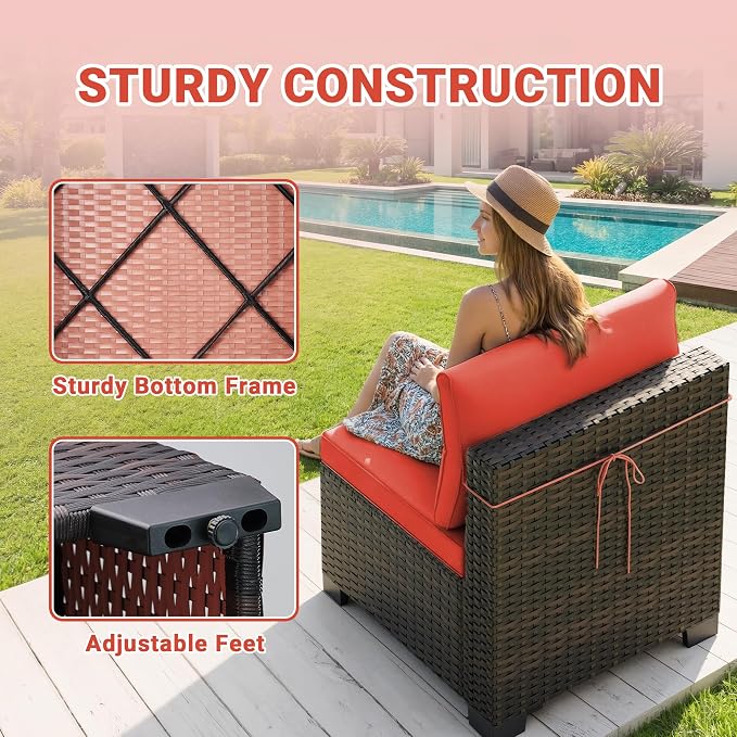 LAFWLL 7 Pieces Outdoor Patio Furniture Sets,Rattan Conversation Sectional Set,Manual Weaving Wicker Patio Sofa with Tea Table
