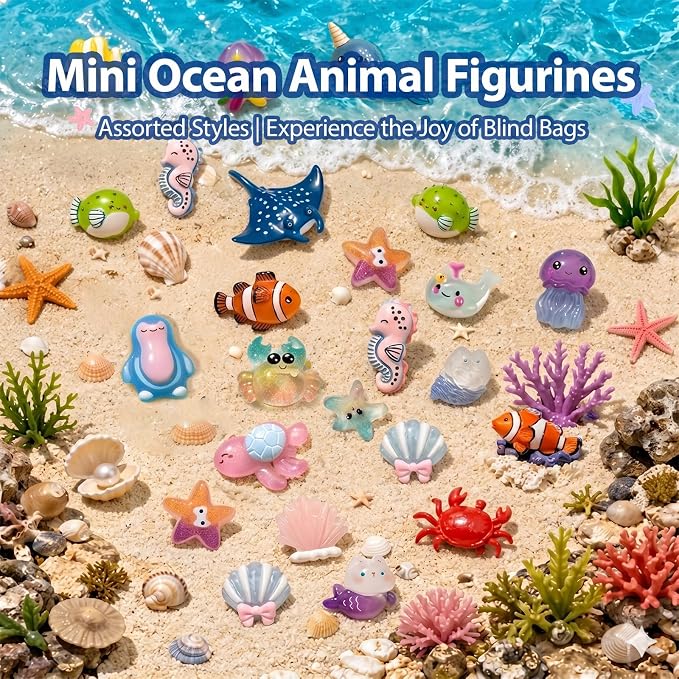 120Pcs Mini Resin Animals Blind Bag,Tiny Animal Figurines For Garden Decor | Glow In The Dark,Individually Wrapped Mystery Bags,Sea Creatures,Ideal Gift