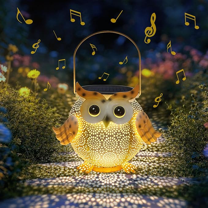 Solar Lantern Outdoor Lights, Cute Metal Solar Owl Lamp with Sound, Waterproof 2 Mode Hanging Solar Owl Lights for Yard Garden Patio Tree Pathway Lawn Outdoor Decorations