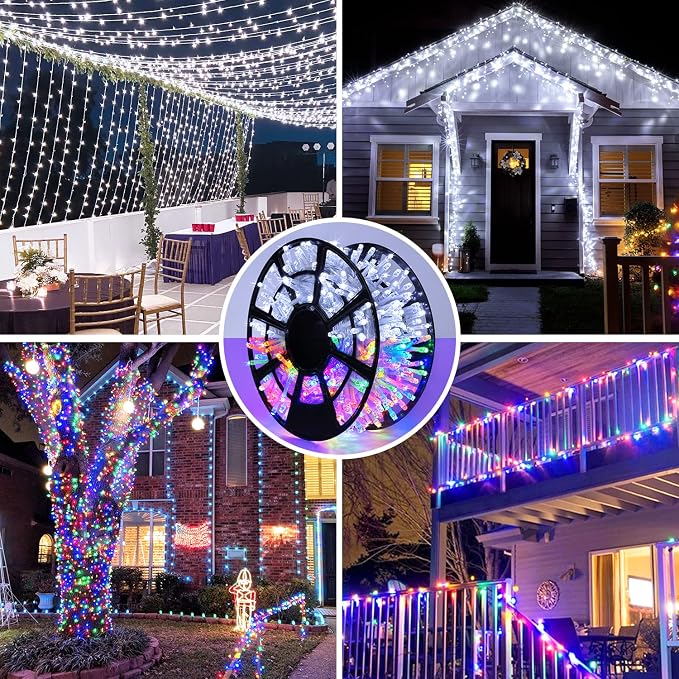 JMEXSUSS 500 LED White & Multicolor Color Changing String Lights, | 163FT Christmas String Lights with Remote, Outdoor Christmas Lights Plug in for Tree House Indoor Outdoor Xmas Decor