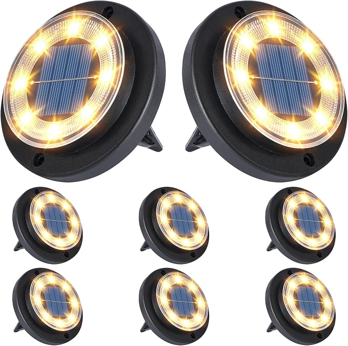 Solar Lights Outdoor Waterproof，Warm White 8 Pack 2-in-1 Ground Lights | Solar Powered Lights Outdoor Solar Disk Light Landscape Light for Deck Step Patio Yard Pathway Walkway Driveway Garden