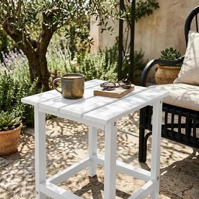Kromax Outdoor Side Table, Adirondack Square Outdoor Patio Table, Easy Maintenance & Weather Resistant, HDPE End Tables for Backyard, Pool, Patio, Porch, White