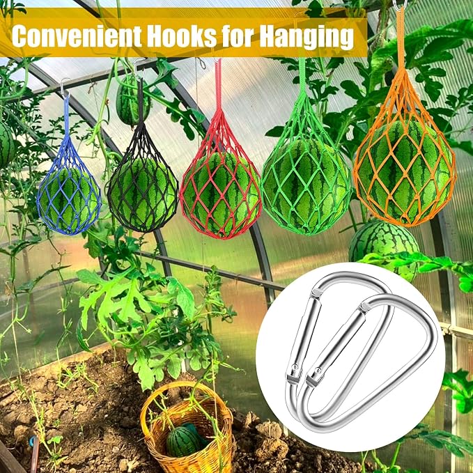 12 Pack Melon Hammocks Cradles, Melon Hammock for Trellis Heavy Duty Watermelon Nets with Hooks (Green)