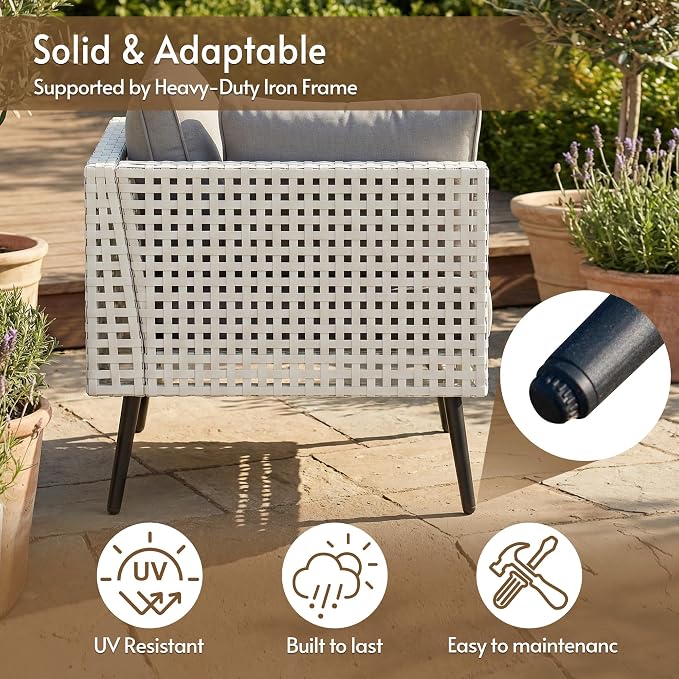 5 Piece Patio Furniture Sets, Modular Patio Sectional Conversation Sets with Upgraded Cationic Fabric Cushions & Outdoor All-Weather Handwoven Open Weave Wicker for Garden, Poolside, Backyard