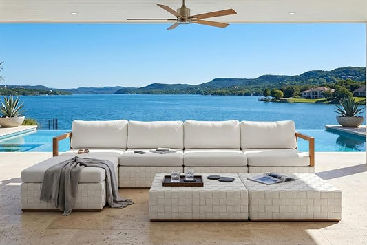 PURPLE LEAF Patio Outdoor Furniture Set 7 Pieces, Premium Leather Outdoor Couch Sectional Sofa, L-Shaped Patio Couch with Olefin Cushions, Patio Conversation Sets for Porch, Balcony, Garden, White