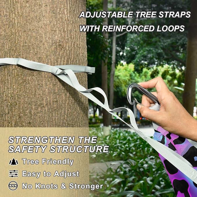 Camping Hammock Outdoor Hammocks for Outside Purple Laser Leopard Cheetah Beach Trees Portable Lightweight with Pockets Tree Straps Indoor