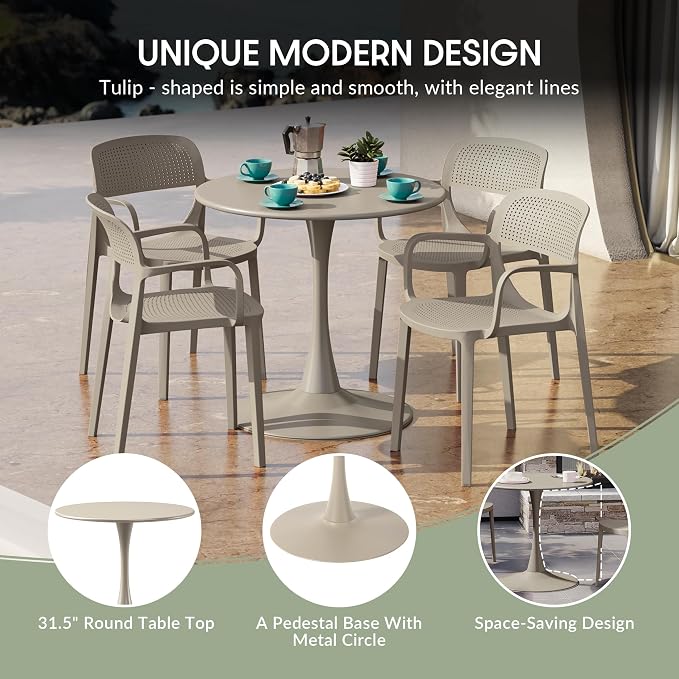 WestinTrends Playa 31.5" Round Outdoor Indoor Metal Cocktail Dining Table, Sand