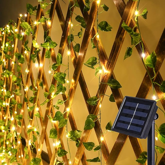 Solar Pothos String Lights, 33Ft 100LED Vines with Lights Warm White