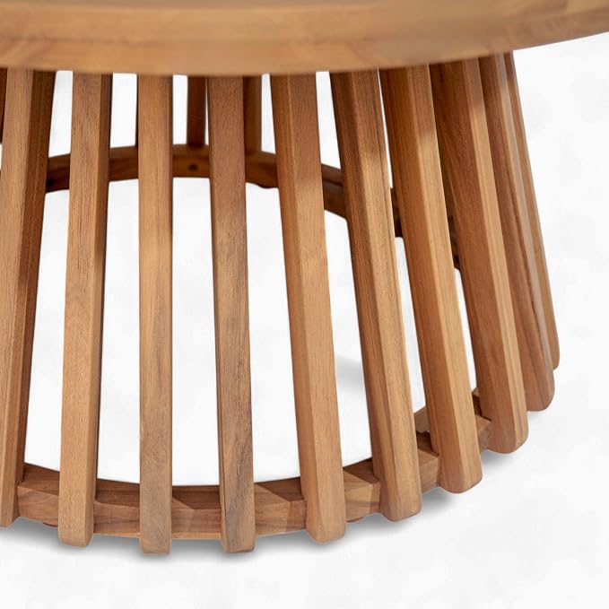 Outdoor Acacia Wood Patio Coffee Table, 31.50-inch Round Coffee Table,for Backyard, Lawn, Balcony (Light Teak-Coffee Table)