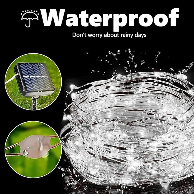 Lomotech Solar Fairy Lights Outdoor, 2 Pack Total 66ft 200 LED,White | Solar String Lights Waterproof 8 Modes Twinkle Lights for Outdoor, Patio, Garden, Yard, Party, Wedding, Tree Decoration