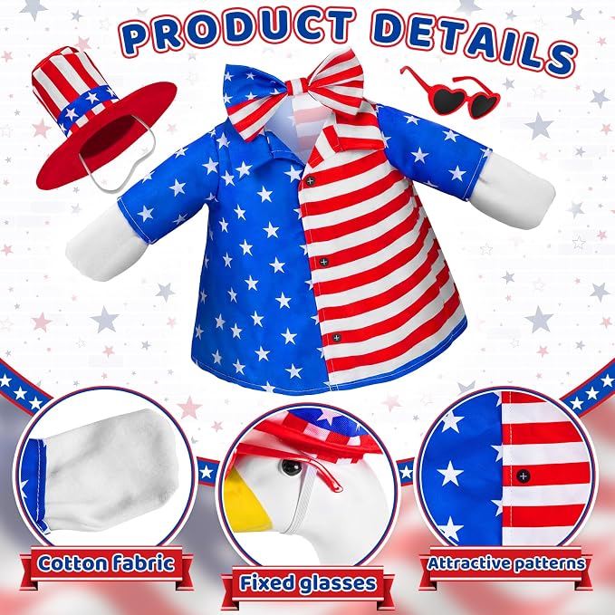 1 Set 4th of July Porch Goose Outfit for 23 Inch Goose Statues | Includes Patriotic 250th Anniversary Goose Clothes for Plastic or Cement Statues and Patio, Yard and Garden Displays