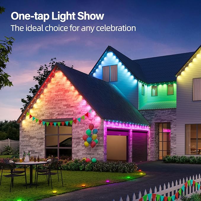 AHAWILL IP67 Permanent Outdoor RGB Lights for Halloween Decor(100ft) | Waterproof outdoor string eaves lights with remote&APP, 100ft 48led,Accent Lighting for Christmas Decor