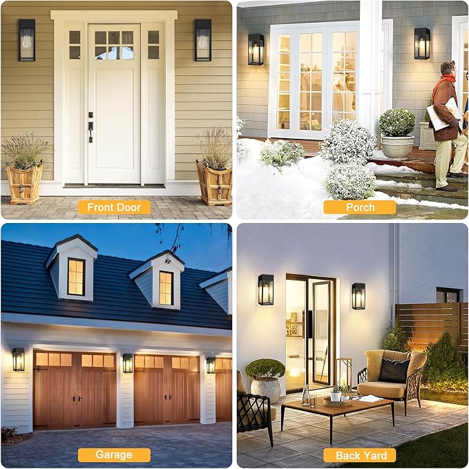 Porch Lights Outdoor Wall Sconce, Outdoor Light with GFCI Outlet, Waterproof Exterior Wall Lantern Light Fixtures, Anti-Rust Wall Lamp with Clear Glass for Patio Doorway Garage- Black, 1 Pack