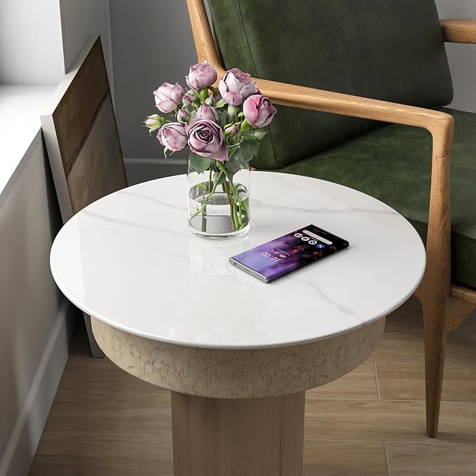 28" Round Tempered Glass Table Top, Marble Glass Surface Protector Heat & Scratch Resistant Multipurpose for Dining, Coffee, Restaurant, Office and End Table (White Marble Pattern, 28 Inch)