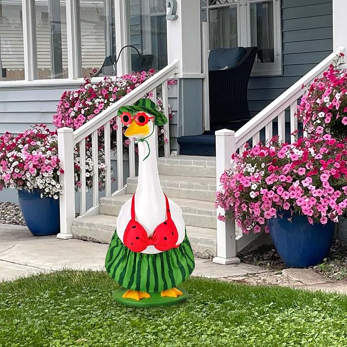 JcHrmers Hawaiian Goose Outfit Summer Porch Goose Outfits Bikini Goose Clothes for Outdoor Garden Yard Decor (Watermelon, 23 Inch)