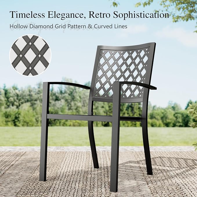 Sophia & William Patio Dining Set with 13ft Double-Sided Patio Umbrella, 8 Piece Metal Outdoor Table Furniture Set with 6 Outdoor Stackable Chairs, 1 Rectangle Dining Table and 1 Large Navy Umbrella