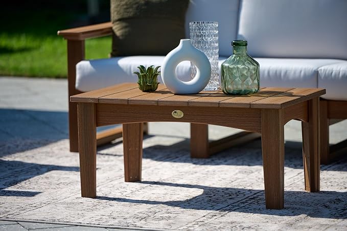 LuxCraft Island Coffee Table – HDPE Poly Lumber Outdoor Patio Table, Weather-Resistant Coastal Style, Low-Maintenance Durable Design (Dove Gray & Black)