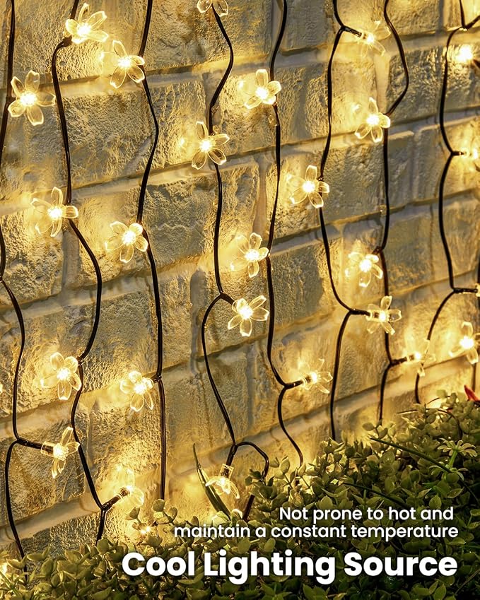 Brightown 60 LED Solar String Lights Flower Outdoor Waterproof Fairy Lights for Garden Yard Fence Patio Christmas Tree Wedding Party Decor, Warm White