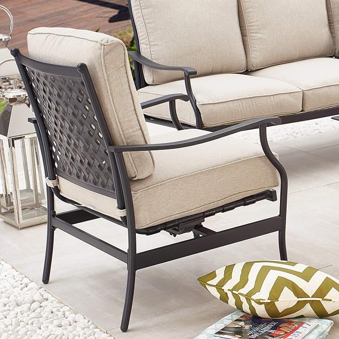Patio Conversation Set Cushioned Outdoor Furniture Sets with All Weather Galvanized Steel Frame (6 Pcs, Beige)