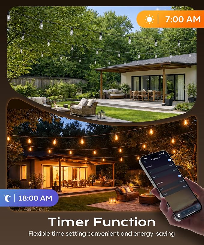 Outdoor String Lights, 150 FT Patio Lights for Outside | Smart App & Remote Control with Timer, Dimmable with 4 Scene Modes, Warm White Waterproof LED Bulbs for Garden, Yard Decor