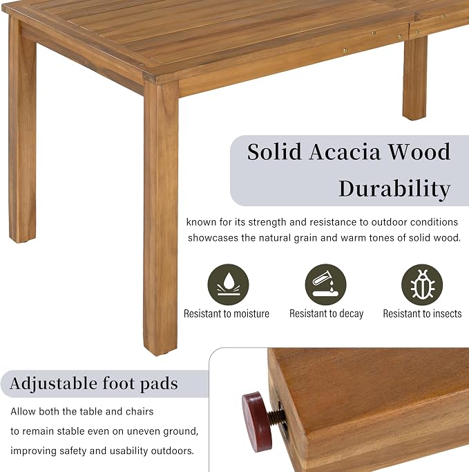 Merax Luxury 5-Piece Outdoor Patio Dining Set for 4, Solid Acacia Wood Dinning Set with Rope Woven Chairs,Farmhouse Dining Furniture Set for Garden, Backyard, Poolside, Brown+Gray