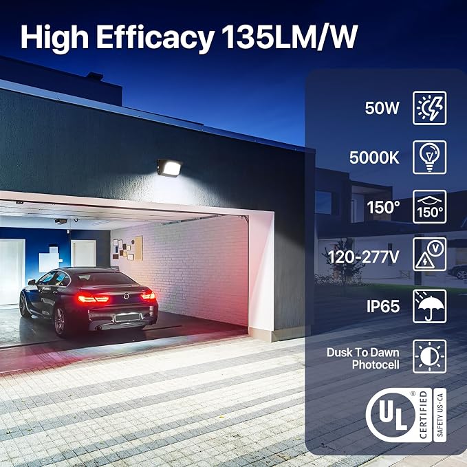 HYPERLITE LED Wall Pack Light 50W 2Packs with Dusk-to-Dawn Photocell,Glass Lens 6750LM LED Wall Packs Outdoor Lighting,Wall Pack Lights Outdoor Led for Yard Barn Parking Lots Warehouse UL Listed