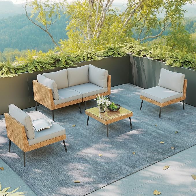 Aoxun 5 Piece Outdoor Sectional Sofas, Grey