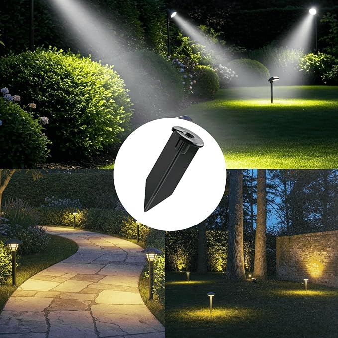 8" Outdoor Light Stake in Black Finish - Support Light Fixture Spikes, Universal Use, Resin Materials, Side Wireway (10 - Large Spike with Wireway)
