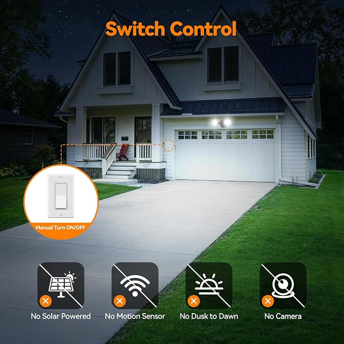 45W 5500LM Outdoor Flood Lights, Dual Head Wall Switch Controlled LED Exterior Flood Light, 5000K Daylight, IP65 Waterproof Hardwired Security Light for Outside Garage Yard (Black)