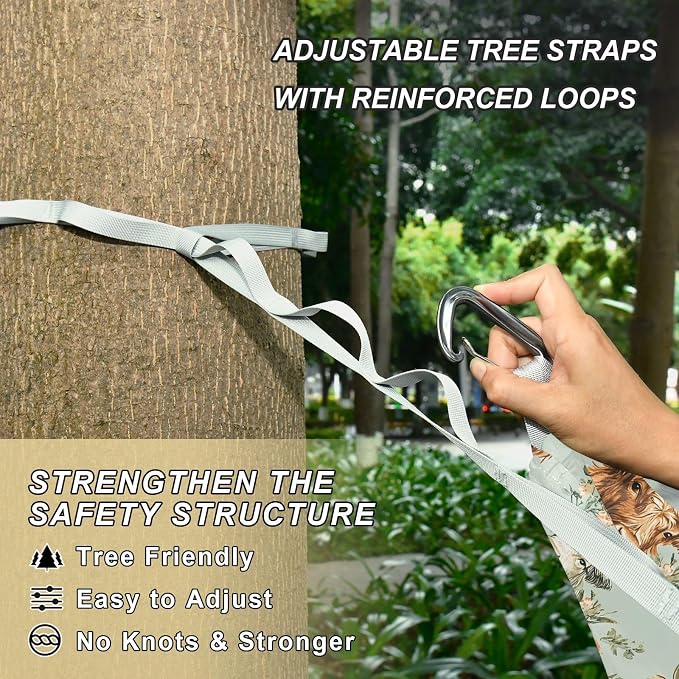 Camping Hammock Outdoor Hammocks for Outside Buffalo Cows Flower Beach Trees Portable Lightweight with Pockets Tree Straps Indoor Small