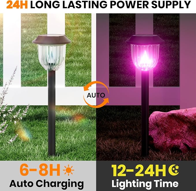 AOSEA 4 Pack Christmas Solar Pathway Lights Outdoor Waterproof - RGB Flash Mode Only Solar Lights for Outside, IP65 Rated, 12H Bright Landscape Lighting, Durable Plastic - Perfect for Garden & Walkway