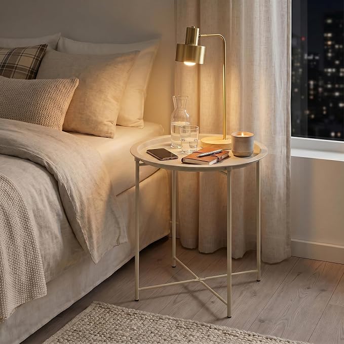 VECELO Side/End Table, Folding Round Metal Anti-Rust and Waterproof Outdoor or Indoor Tray for Living Room Bedroom Balcony and Office, 2 PCS, Grey