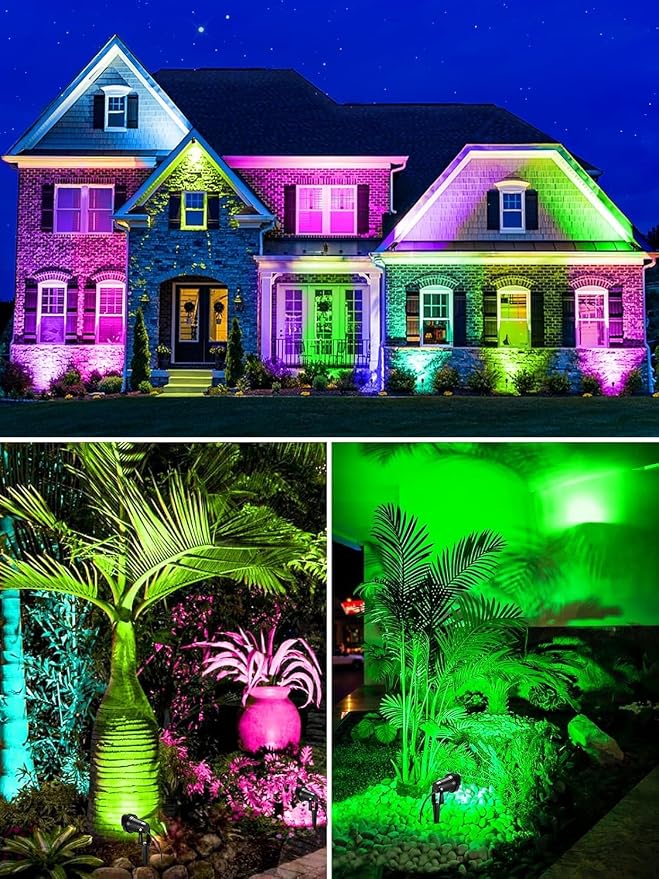 ZUCKEO 12W RGB Low Voltage Landscape Lighting Remote Control Color Changing Landscape Lights, Waterproof LED Outdoor Spotlight for Garden Pathway House Christmas Decor, 14 Pack with Connector