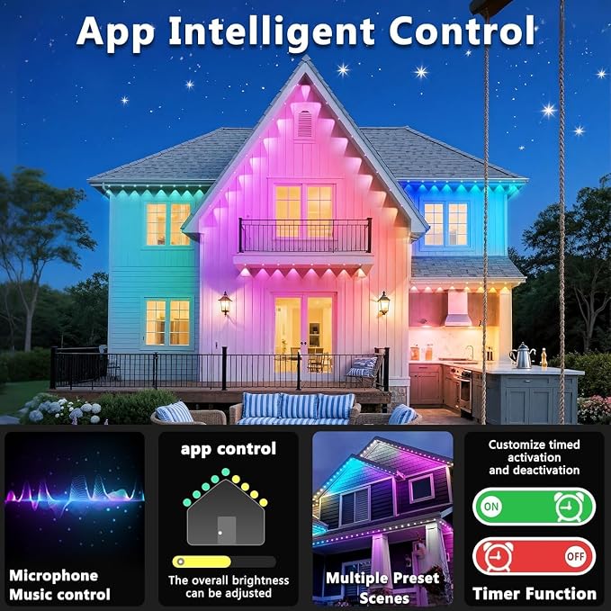 CETELUMA 300FT Permanent Outdoor RGB Lights, IP67 Waterproof Smart Eave Lighting, with App/Remote Control Eaves Light, DIY LED Scenes Modes for House Roof Decor,Party (300FT)