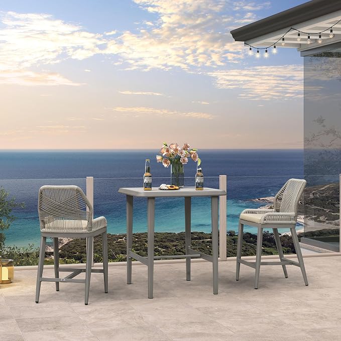 PURPLE LEAF Counter Height Table Patio Square Table Dining Coffee Kitchen Breakfast Bistro Outdoor Pub Bar Table for Garden Balcony, Light Grey