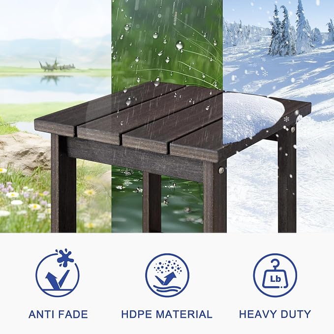 LZRS Patio End Table, Heavy Duty HDPE Outdoor Coffee Table with Wood Texture, Weatherproof Composite Table for Adirondack Chairs, Deck, Pool, Indoor/Outdoor, No Peeling or Cracking(Brown Mixture)