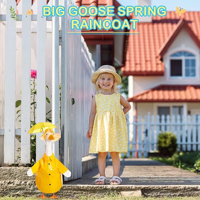 FuWeave Summer Baby Goose Outfit Raincoat and Umbrella for 17'' Lawn Porch Baby Goose Costume Plastic Raincoat Clothes for Summer Spring Outdoor Patio Yard Lawn Decoration (Yellow)