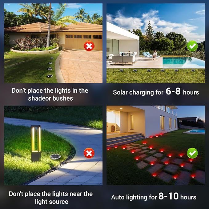 Solar Ground Lights Outdoor, 12 Pack Flat Solar Powered Disc Lights, IP68 Waterproof, Anti-Rust, Landscape Lighting for Pathway Garden Yard Lawn Walkway Landscape Driveway, Red