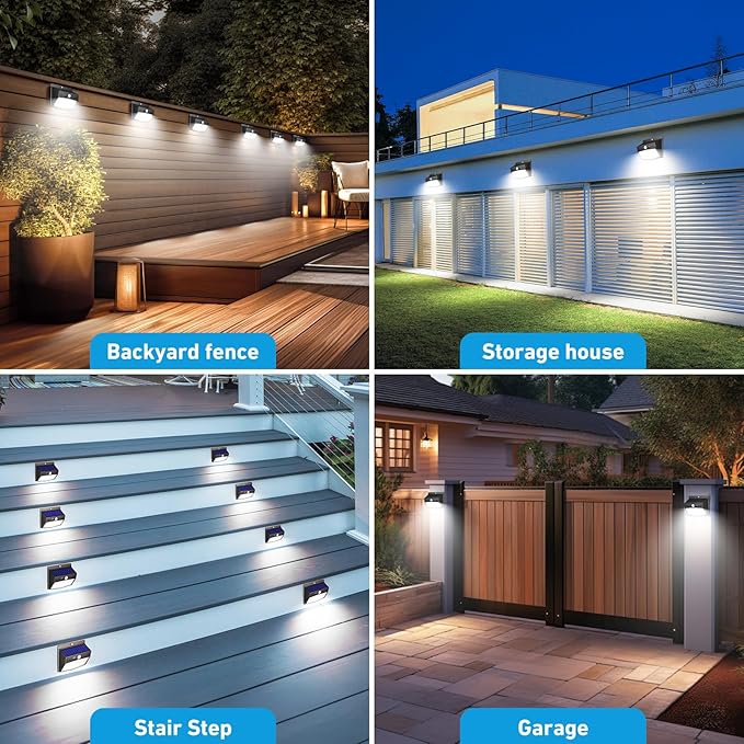Solar Outdoor Lights, 12 Packs Solar Motion Sensor Security Lights with 3 Lighting Modes Solar Wall Lights Waterproof Solar Powered Lights for Garden Fence Yard | Cool White, Black, Waterproof, LED, Solar Powered, Security, Outside, Wall, Garden, Fence...