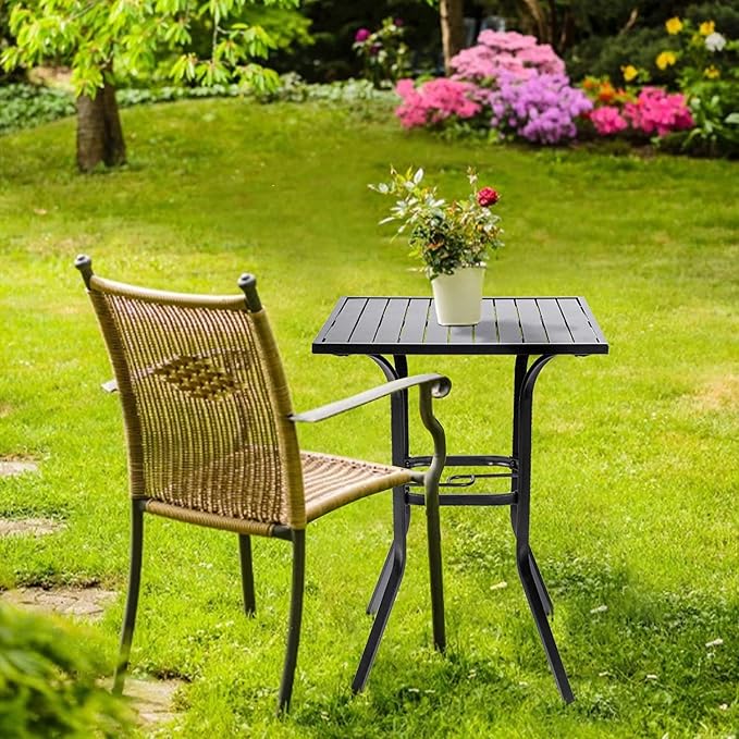 Oakcloud Patio Square Height Bar Table Outdoor Metal Frame Bistro Table with Umbrella Hole -39" Height Coating Old Craft,Rust and Weather Resistant,Classic Black