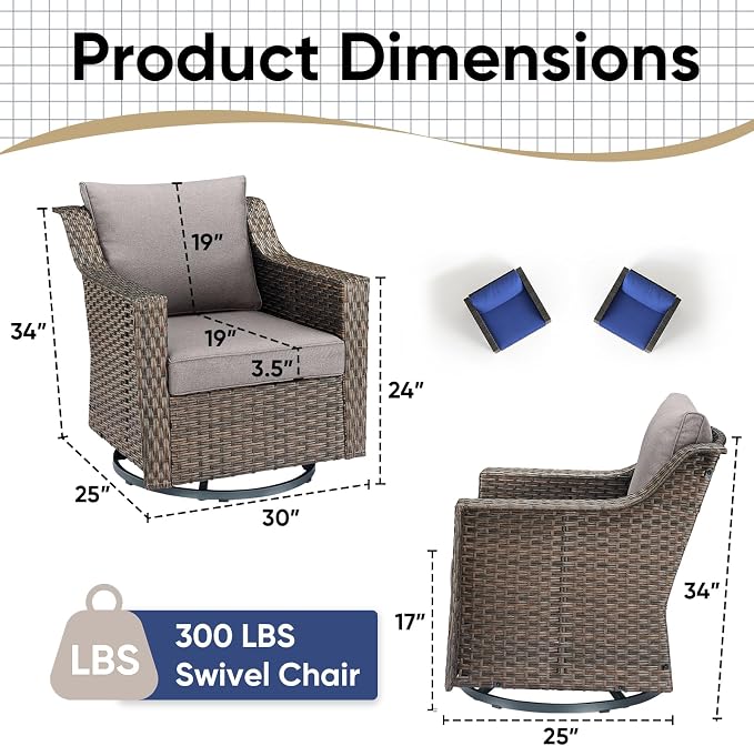 Outdoor Swivel Rocker Patio Chairs-Outdoor Swivel Chair with High Back Patio Chairs for Deck Balcony Poolside Backyard-Brown/Grey