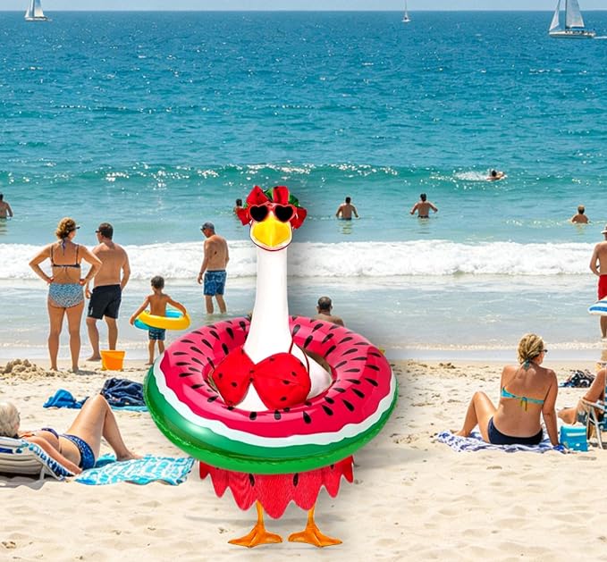 Bikini Porch Goose Outfits with Sunglasses and Swimming Tube for 23" Summer Goose Costume Garden Patio Statue Decor(Watermelon)