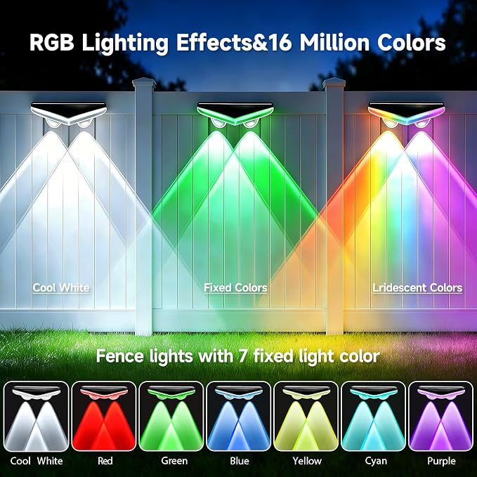 AHAWILL Fence Lights Outdoor 24 Packs,Smart RGB Fence Lighting with APP&Remote Control,IP67 Waterproof Fence Lights,DIY Scene Modes,LED Light for Fence,Patio,Yard,Garden(150ft)