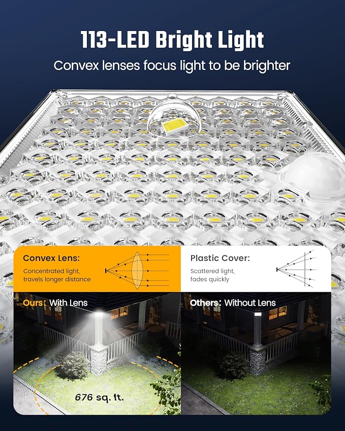 SUPERDANNY Solar Motion Sensor Outdoor Flood Lights with 113 Bright LEDs, Dusk to Dawn Outside Flood Lights with 16ft Cable IP65 Waterproof, Security Light for Garden Barn Porch 1 Pack