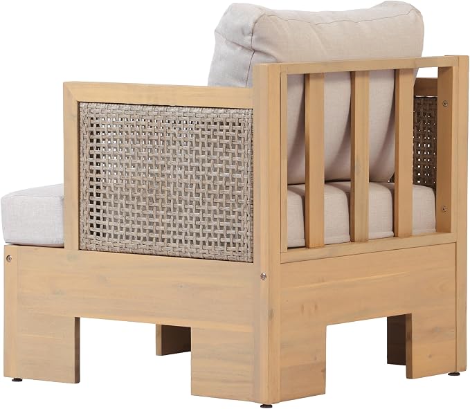 Christopher Knight Home Mason 5 Piece Patio Furniture Set with 3-Seater Sofas, Club Chairs and Coffee Table, Outdoor Acacia Wood Conversation Set, Patio Sofa Set for 8, Light Teak+Light Brown+Beige