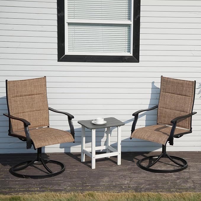 Patio Swivel Rocker Chairs Set of 2, Outdoor Dining Chairs High Back,15° Gentle Rocking Patio Chair with Padded Textilene, Metal Frame for Poolside Lawn Garden,Brown(2 PCS)