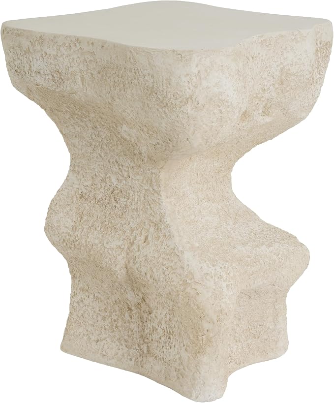 Christopher Knight Home Naomi MGO Outdoor Side Table with Abstract Wavy Design, Square Accent Table with Stone-Like Texture, Weather Resistant Small End Table for Indoor/Outdoor Usage, Beige