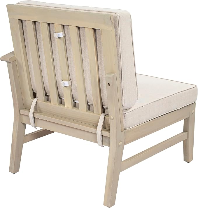 Christopher Knight Home Jordan Acacia Wood Outdoor Patio Furniture Set, 3-Seater Patio Sofa and Slat Coffee Table, Modern Patio Lounge Sofa Set with Water-Repellent Cushions, Light White+Sand